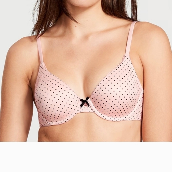 Victoria's Secret Other - Victoria's Secret Pink and Black Polka Dot Bra Purest Pink